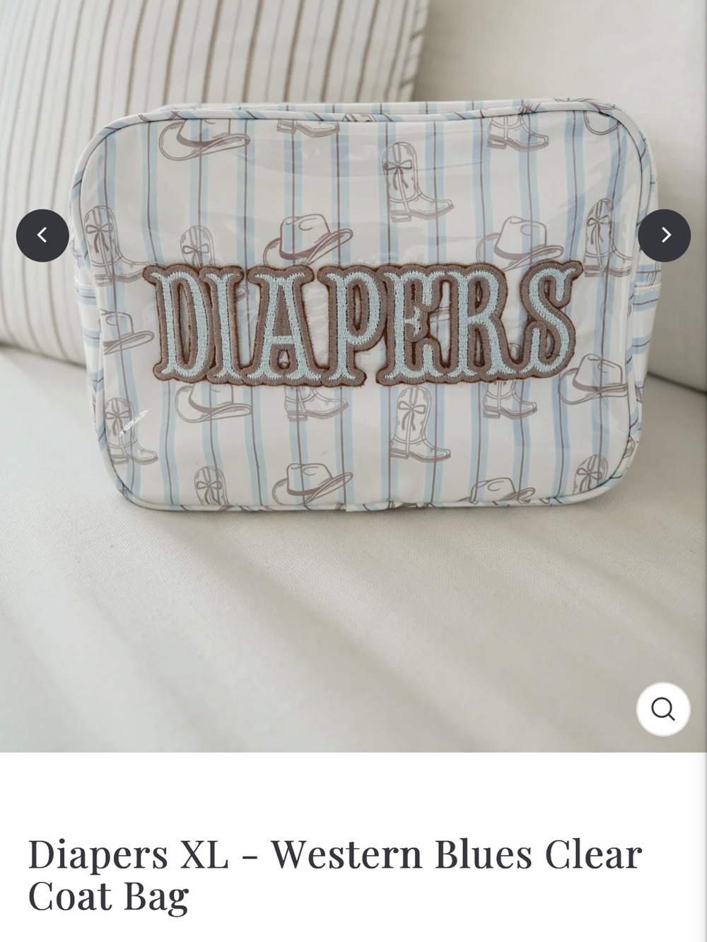 Striped Cowboy Print Cosmetic Pouch in Light Blue & Cream